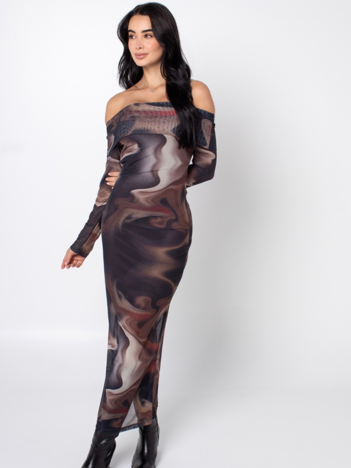 Vestido Ondas Café