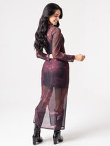 VESTIDO MALLA FLOR VINO