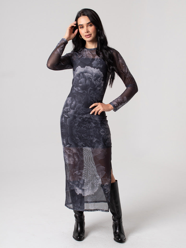 VESTIDO MALLA FLOR NEGRO