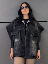 maxichaleco negro humo