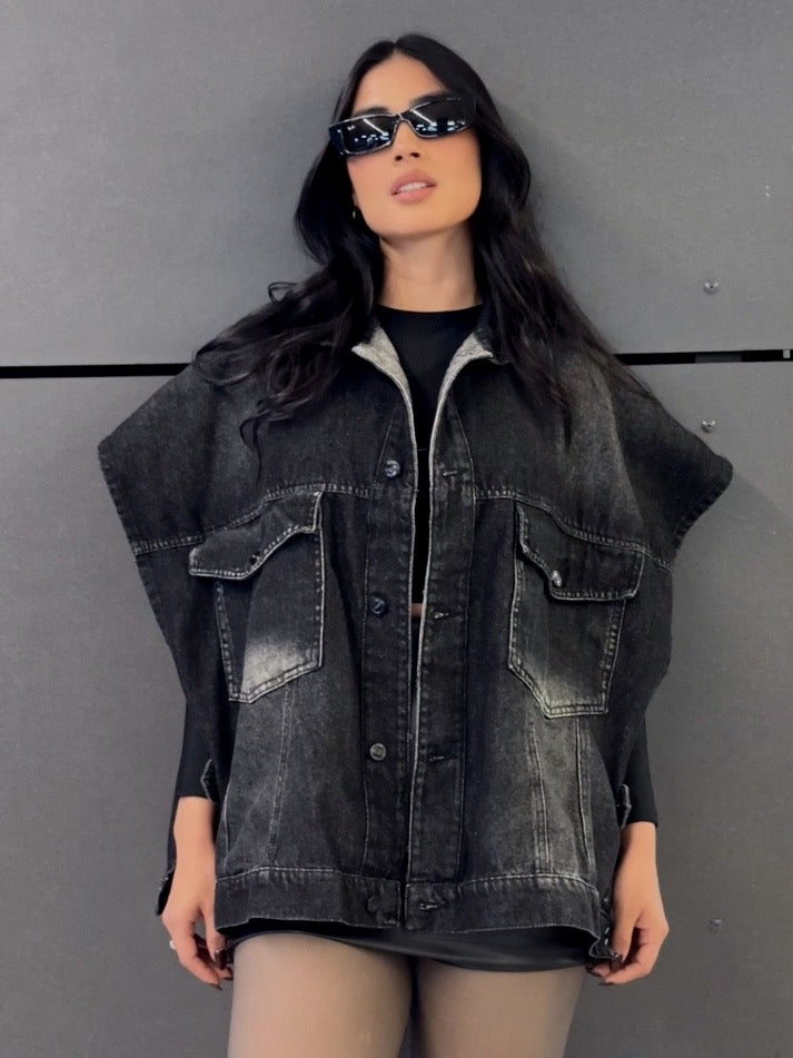 maxichaleco negro humo