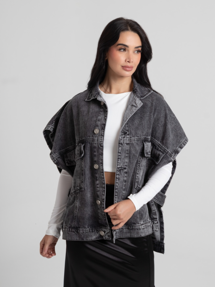 Maxichaleco  denim Gris